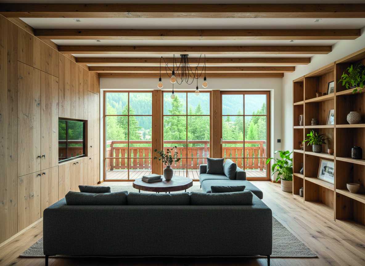 Wohnzimmer mit Innenausbau aus Holz